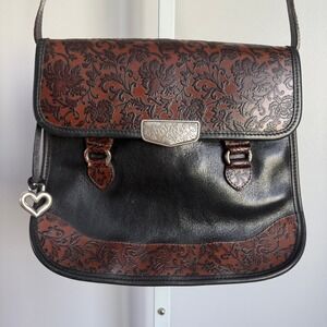Brighton Brighton‎ Marsella Fiori Floral Embossed Flap Crossbody Bag Heart Charm